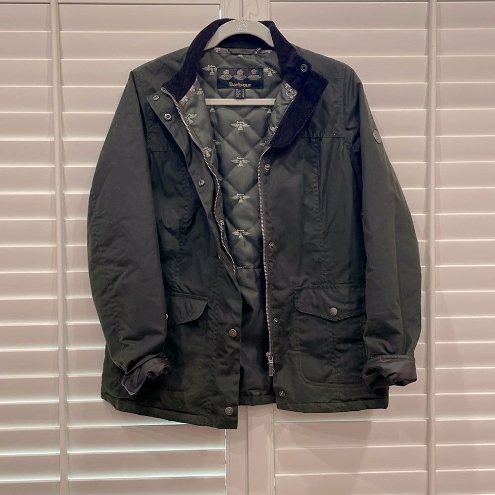 Barbour Olive Green Waxed Cotton Jacket Sz 6